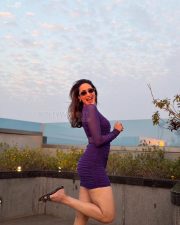 Tempting Tyson Naidu Heroine Pragya Jaiswal in a Purple Mesh Bodycon Dress with a Bustier Bodice and Mini Skirt Pictures 01