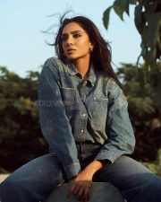 The Night Manager Actress Sobhita Dhulipala in a Denim Oversized Shirt with Wide Leg Jeans Photos 01