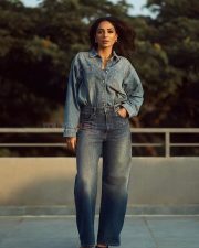 The Night Manager Actress Sobhita Dhulipala in a Denim Oversized Shirt with Wide Leg Jeans Photos 03