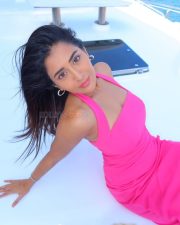 Tollywood Actress Rashi Singh in a Fuchsia Pink Halter Neck Maxi Dress Stills 01