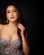 Tollywood Beauty Pragya Jaiswal in a Strapless Silver Sequined Gown Photos 03