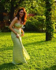 Tyson Naidu Heroine Pragya Jaiswal in a Lime Green Strapless Bandeau Crop Top with a High Waisted Maxi Skirt Pictures 04