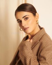 Uber Chic Radhika Madan in a Brown Bralette with a Chequered Cropped Blazer and Skirt Pictures 04