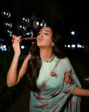 Vivacious Actress Rashi Singh in a Mint Green Floral Saree Photos 01