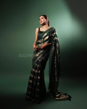 Aadya Actress Hebah Patel in a Green Silk Saree Photos 01