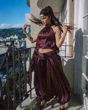 Actress Priyanka Chopra Jonas in a Cropped Silk Halter Neck Backless Top with a Mid Rise Waist Luna Draped Harem Pant Photos 04