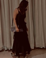 Actress Vani Bhojan in a Black Maxi Dress Photos 03