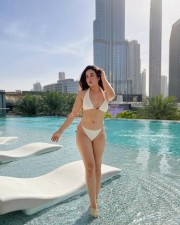 Aditi Budhathoki Hot in a White Bikini near a Swimming Pool Photos 04