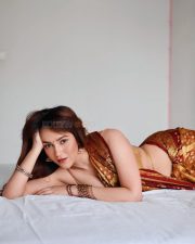 Alluring Actress Himani Sharma in a Red and Gold Brocade Outfit Photos 01