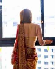 Alluring Actress Himani Sharma in a Red and Gold Brocade Outfit Photos 04