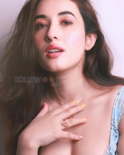 Alluring Aditi Budhathoki Cleavage in a Light Blue Floral Lace Corset Top Photos 02