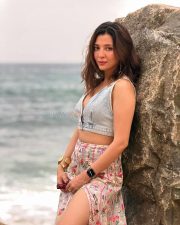 Attractive Barkha Singh in a Light Wash Denim V Neck Crop Top with a High Waisted Printed Maxi Skirt Photo 01