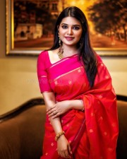 Beautiful Aathmika in a Red Silk Saree Pictures 01
