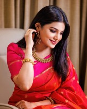 Beautiful Aathmika in a Red Silk Saree Pictures 03