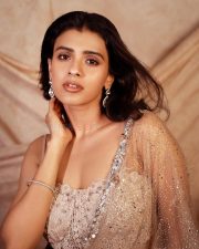 Beautiful Actress Hebah Patel in a See Through Shimmering Saree with a Sleeveless Blouse Photos 04