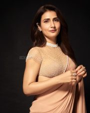 Beautiful Fatima Sana Shaikh in a Peach Saree with a Nude Beige Short Sleeved Blouse Photos 02