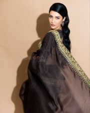 Beautiful Shruti Haasan in a Golden Brown Saree Photos 02