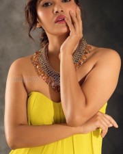 Beautiful Vani Bhojan in a Yellow Strapless Gown Photos 03