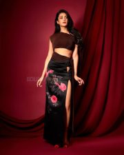 Bold Actress Shruti Haasan in a Brown Top and Floral Slit Skirt Photos 02