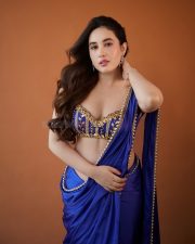 Bold Aditi Budhathoki in a Royal Blue Saree Pictures 04