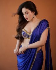 Bold Aditi Budhathoki in a Royal Blue Saree Pictures 05