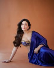 Bold Aditi Budhathoki in a Royal Blue Saree Pictures 07