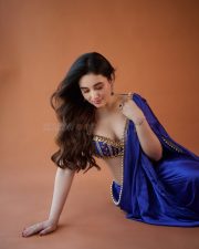 Bold Aditi Budhathoki in a Royal Blue Saree Pictures 08