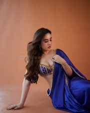 Bold Aditi Budhathoki in a Royal Blue Saree Pictures 09