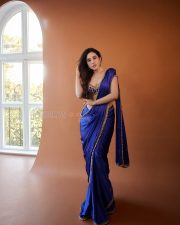 Bold Aditi Budhathoki in a Royal Blue Saree Pictures 10