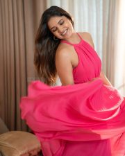 Chutney Sambar Actress Vani Bhojan in a Hot Pink Halter Neck Maxi Dress Photos 02