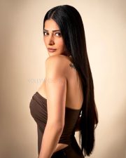 Coolie Actress Shruti Haasan in a deep brown strapless crop top photos 02