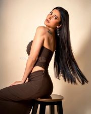 Coolie Actress Shruti Haasan in a deep brown strapless crop top photos 03