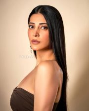 Coolie Actress Shruti Haasan in a deep brown strapless crop top photos 14