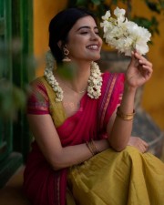 Cute and Gorgeous Amritha Aiyer in Red Half Saree Photoshoot Stills 02