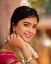 Cute and Gorgeous Amritha Aiyer in Red Half Saree Photoshoot Stills 03