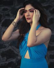 Delightful Ridhima Pandit in a Blue Halter Neck Maxi Dress Photos 03
