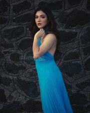 Delightful Ridhima Pandit in a Blue Halter Neck Maxi Dress Photos 04