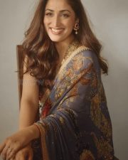 Dhoom Dhaam Actress Yami Gautam in a Deep Blue Embroidered Saree Photos 02
