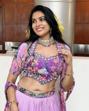 Elegant Actress Divi Vadthya in a Purple Peacock Embroidered Lehenga Choli Photos 02 Elegant Actress Divi Vadthya in a Purple Peacock Embroidered Lehenga Choli Photos 02