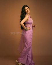 Elegant Actress Shruti Haasan in a Lavender Sequin Saree Photos 01