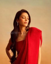Elegant Actress Shruti Haasan in a Red Pleated Saree Photos 03