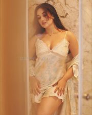 Elegant Aditi Budhathoki in a Floral Printed Satin Slip Dress with White Lace Trim Pictures 01