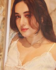 Elegant Aditi Budhathoki in a Floral Printed Satin Slip Dress with White Lace Trim Pictures 04