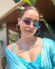 Glamorous Actress Aamna Sharif in a Turquoise Satin Rose Dress Photos 04