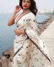 Gorgeous Priyanka Chopra in a White Floral Saree Photos 01