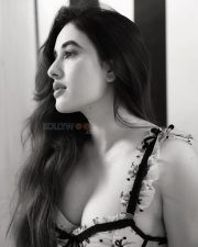 Hot Aditi Budhathoki in a Mesh Lingerie Top Black and White Portrait Pictures 01
