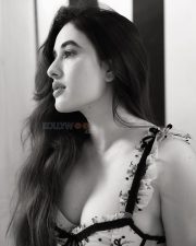 Hot Aditi Budhathoki in a Mesh Lingerie Top Black and White Portrait Pictures 01