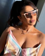 Hot Priyanka Chopra in a Pastel Striped Strapless Dress Photos 01