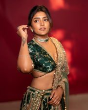 Mama Mascheendra Actress Eesha Rebba in an Emerald Green Embroidered Lehenga Gown with an Embellished Deep V Neckline Blouse Photos 01