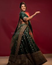 Mama Mascheendra Actress Eesha Rebba in an Emerald Green Embroidered Lehenga Gown with an Embellished Deep V Neckline Blouse Photos 03